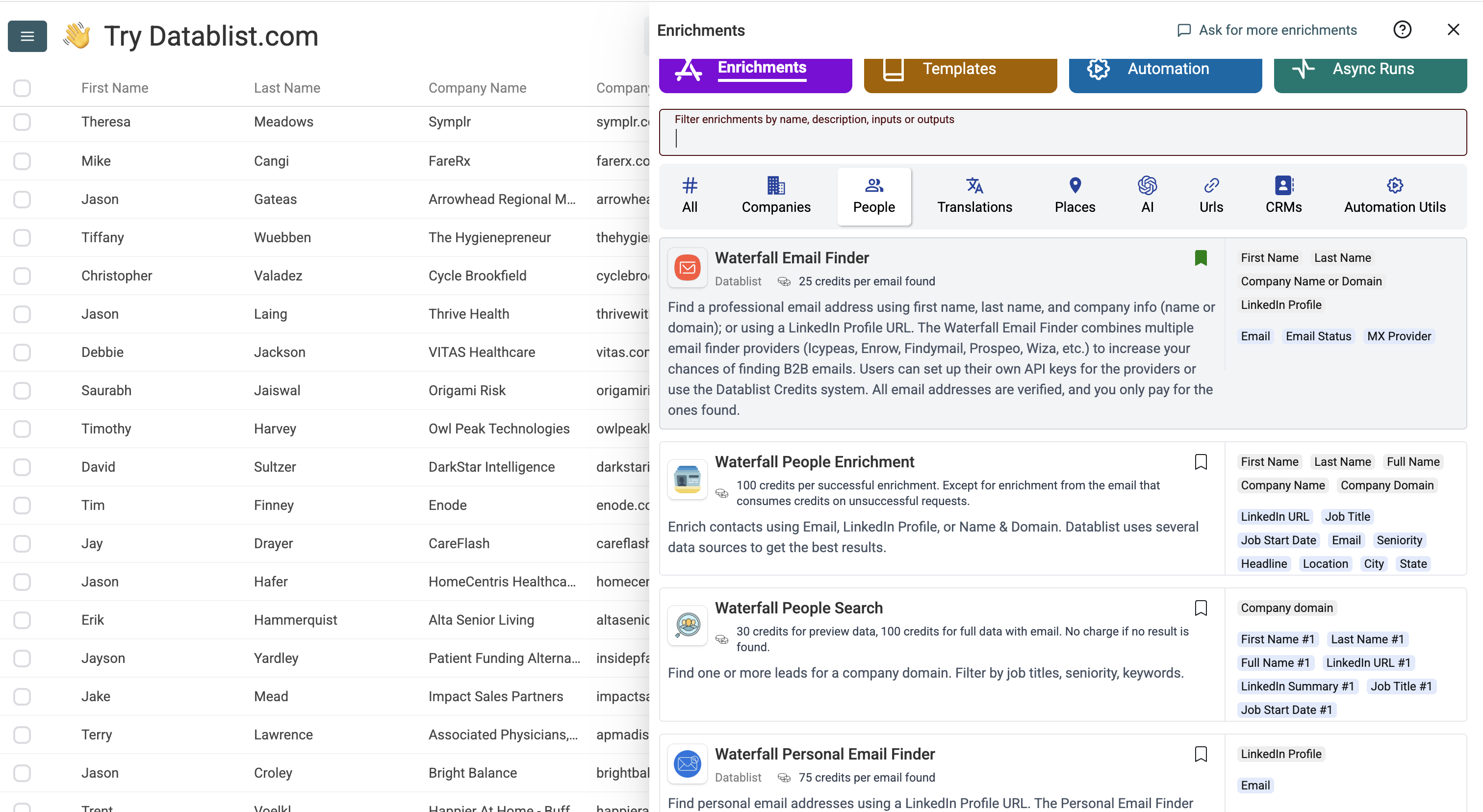 Waterfall Email Finder - Navigate to the Enrichment